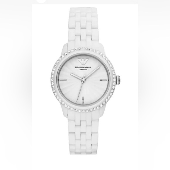 New Emporio Armani Ceramic Bracelet White Mother Of Pearl Dial Watch AR1477 - Picture 2 of 15